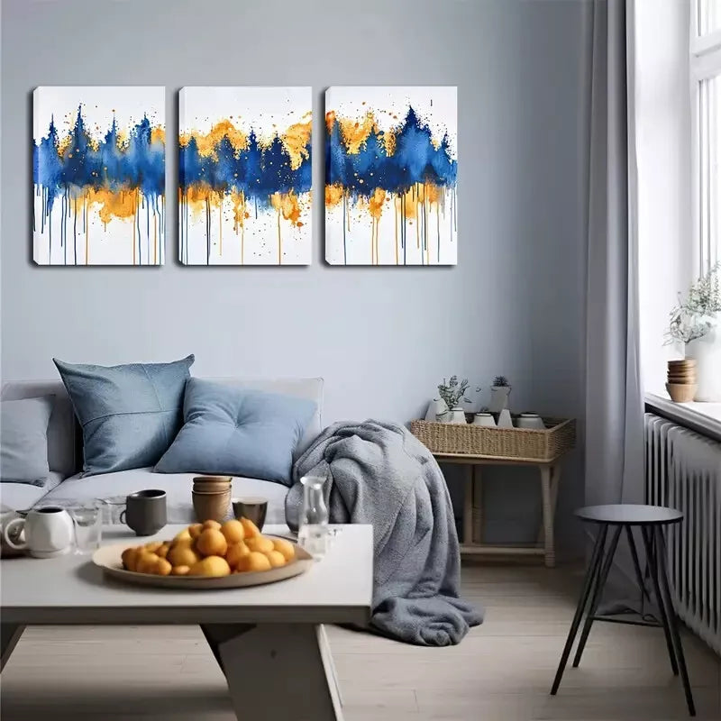 3pcs Vibrant Blue & Golden Tree Design   Wall Art Set Canvas Framed 40x60cm - High Quality Print 100% Australian Made Wall Canvas Ready to Hang