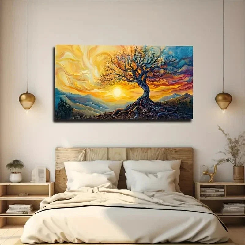 Modern Abstract Sky & Tree Wall Art Canvas Office Home Room Framed 120x60cm