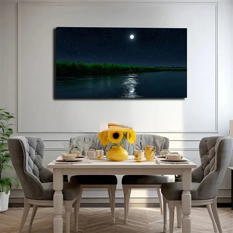 Moonlit Night Reflection Wall Art Canvas Office Home Room Framed 120x60cm