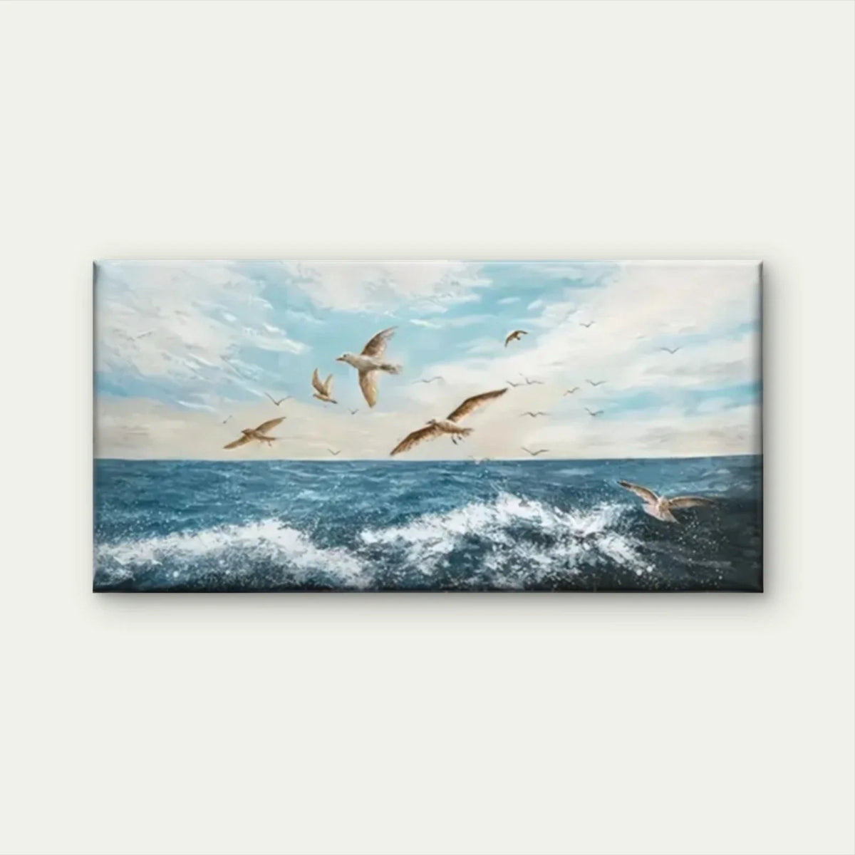 Birds Flying Over The Ocean Wall Art Canvas Office Home Room Framed 80x45cm