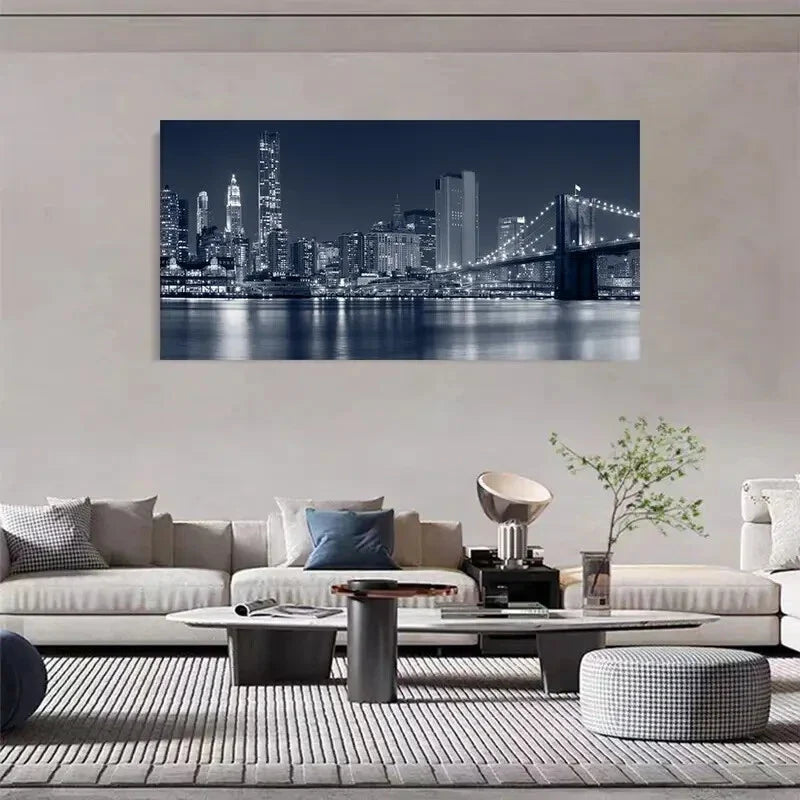 New York Suspension Bridge Wall Art Canvas Office Home Room Framed 120x60cm