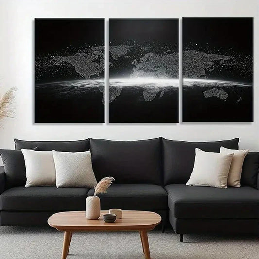 3pcs Geometric Black White Design Map Perfect Wall Art Set Canvas Framed 40x60cm - High Quality Print 100% Australian Made Wall Canvas Ready to Hang
