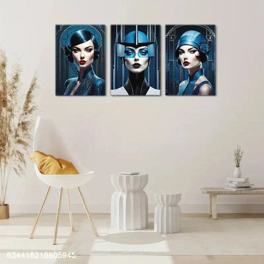 3pcs Beauty Portrait, Art Deco Portrait Metal Print Ready to Hang Art