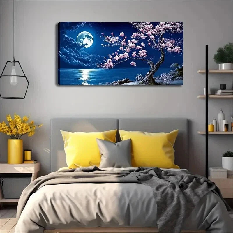 The Dark Blue Night Sky Moon Wall Art Canvas Office Home Room Framed 120x60cm