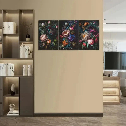 3pcs Jewel Tones Minimalist Paintings Gothic Metal Print Ready to Hang Art