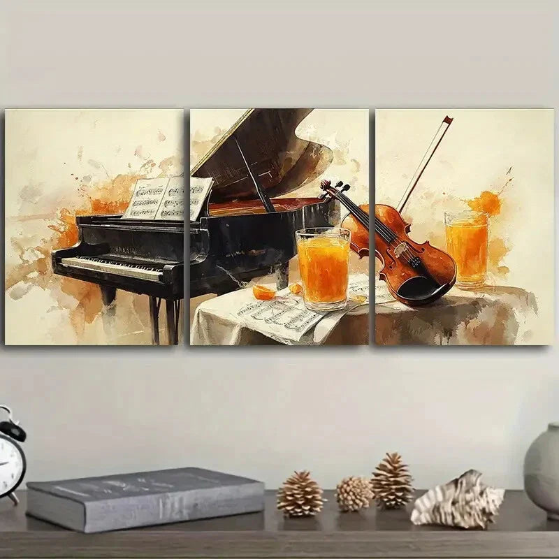 3pcs Piano and violin match Wall Art Canvas  Wall Art Set Canvas Framed 40x60cm - High Quality Print 100% Australian Made Wall Canvas Ready to Hang