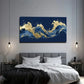 Navy Blue & Golden Textured Wall Art Canvas Office Home Room Framed 80x45cm