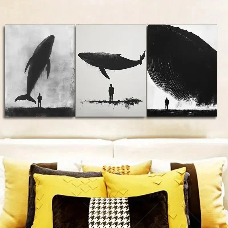 3pcs A giant whale. Art Painting  Metal Print Ready to Hang Art