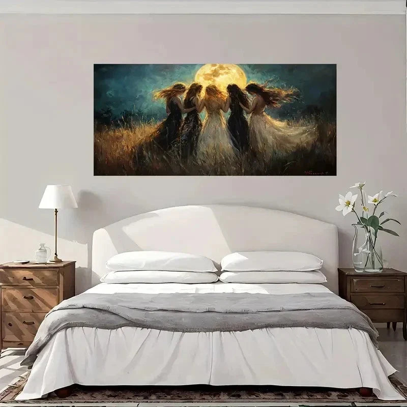 Moon Night Sky Vintage Wall Art Canvas Office Home Room Framed 80x45cm