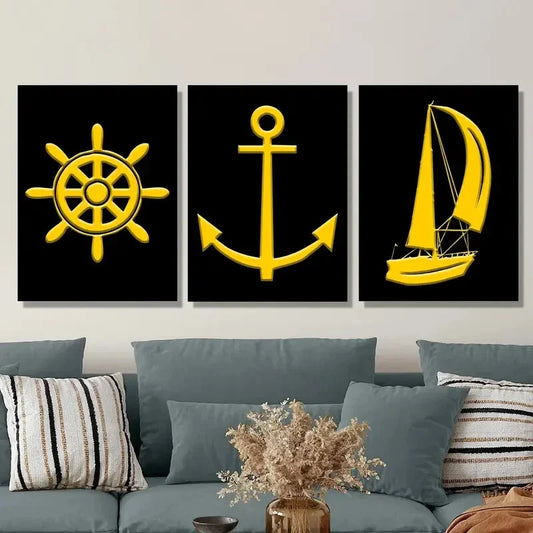 3pcs Steering wheel for controlling the direction Metal Print Ready to Hang Art