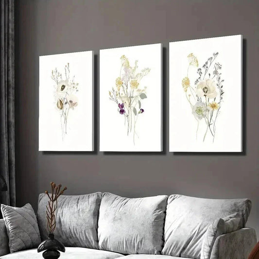3pcs Modern Botanical Floral Watercolor Wall Art Set Canvas Framed 40x60cm - High Quality Print 100% Australian Made Wall Canvas Ready to Hang