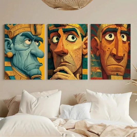 3pcs Vibrant Cartoon Character Portraits Metal Print Ready to Hang Art