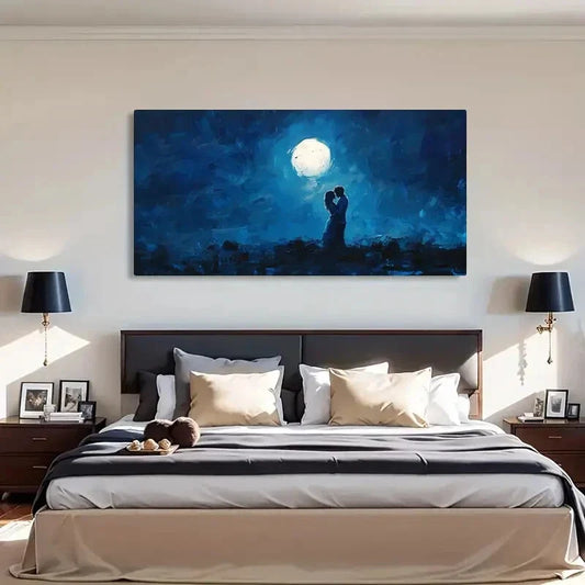 Moon And Couple Night Romantic Wall Art Canvas Office Home Room Framed 120x60cm