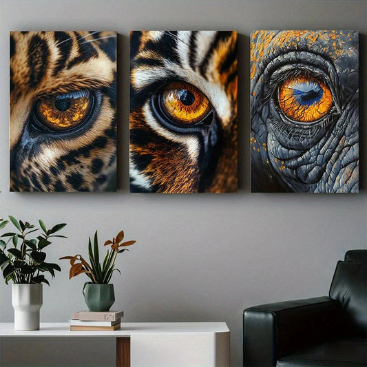 3pcs Close up Beast Eye Design Metal Print Ready to Hang Art