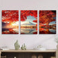 3pcs Autumn Mount Fuji Landscape with Maple Leaves Metal Print Ready to Hang Art