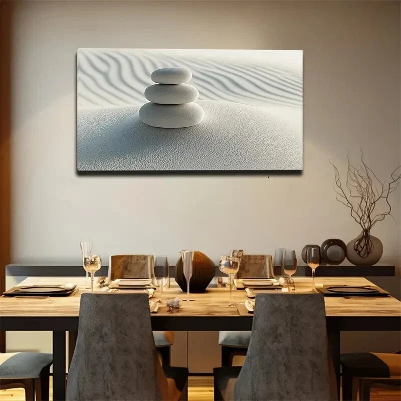 Three White Stones Suitable Wall Art Canvas Office Home Room Framed 120x60cm