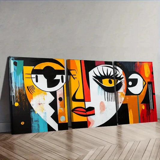 3pcs Abstract Face Canvas Wall Art Set Canvas Framed 40x60cm - High Quality Print 100% Australian Made Wall Canvas Ready to Hang
