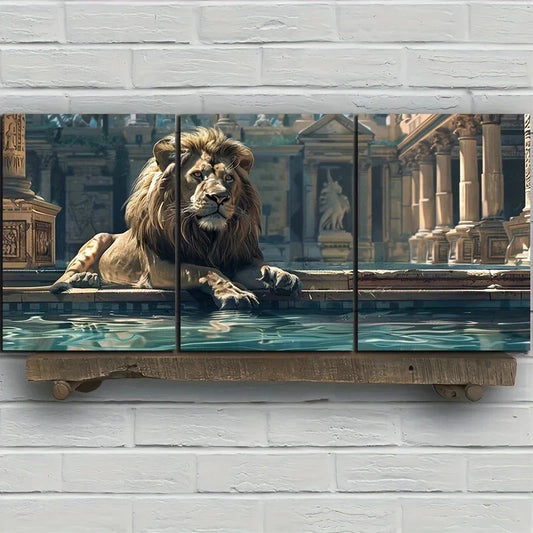 3pcs Majestic Lion Floating Ruins Metal Print Ready to Hang Art