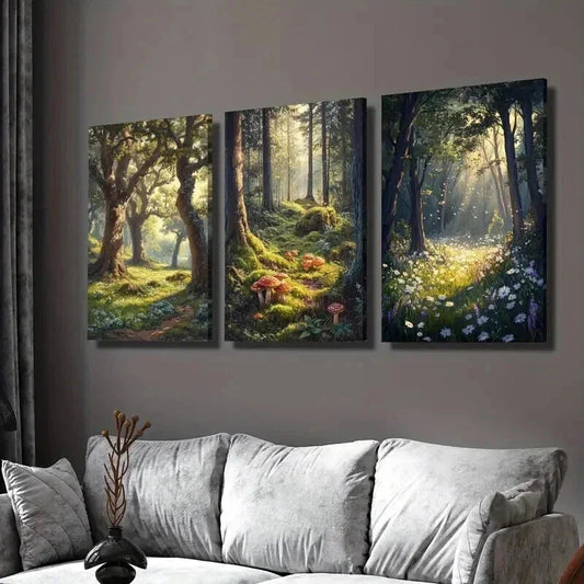 3pcs Forest & Flowers Nature Landscape Wall Art Set Canvas Framed 40x60cm - High Quality Print 100% Australian Made Wall Canvas Ready to Hang