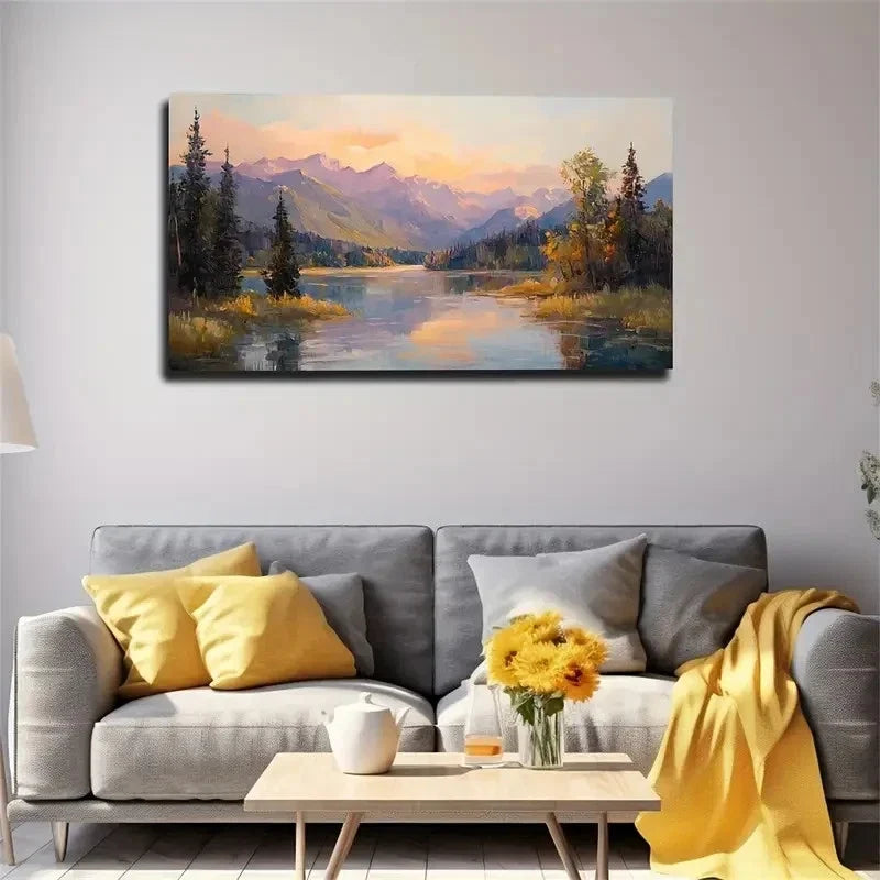 Tranquil Lake & Mountain Lands Wall Art Canvas Office Home Room Framed 120x60cm