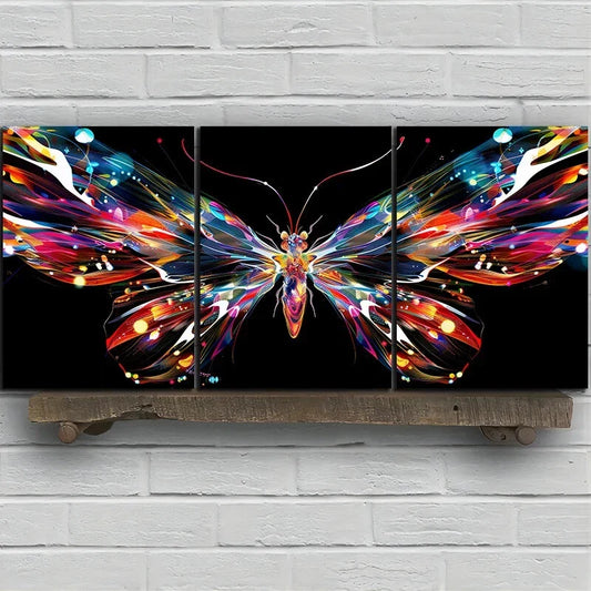 3pcs Vibrant Butterfly Abstract Colorful Metal Print Ready to Hang Art