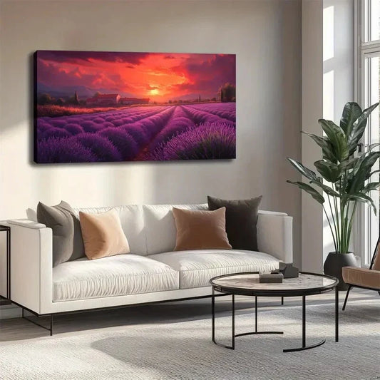 Vibrant Lavender Field Sunset Wall Art canvas office home room framed 120x60cm
