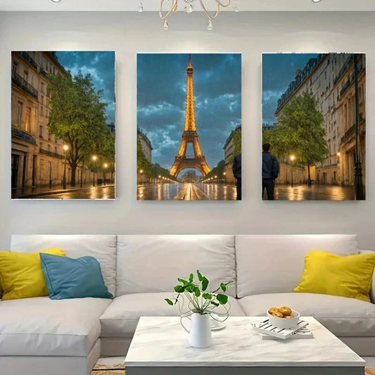 3pcs A Person Standing in The Rain Metal Print Ready to Hang Art