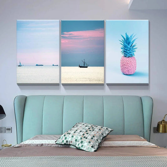 3pcs Healing Sea View Nature Blue & White Metal Print Ready to Hang Art