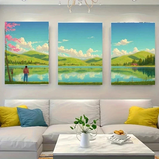 3pcs A Peaceful Scene With a Majestic Metal Print Ready to Hang Art