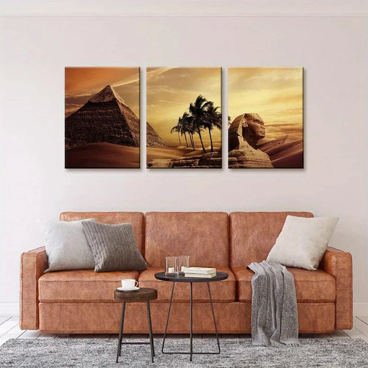 3pcs Sphinx & Pyramids Sunset Ancient Egypt Metal Print Ready to Hang Art
