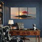 3pcs Sunset Solitude Red Tree Rocky Island Metal Print Ready to Hang Art
