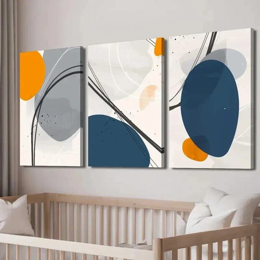 3pcs Abstract Line Art with Different Shapes Wall Art Set Canvas Framed 40x60cm - High Quality Print 100% Australian Made Wall Canvas Ready to Hang