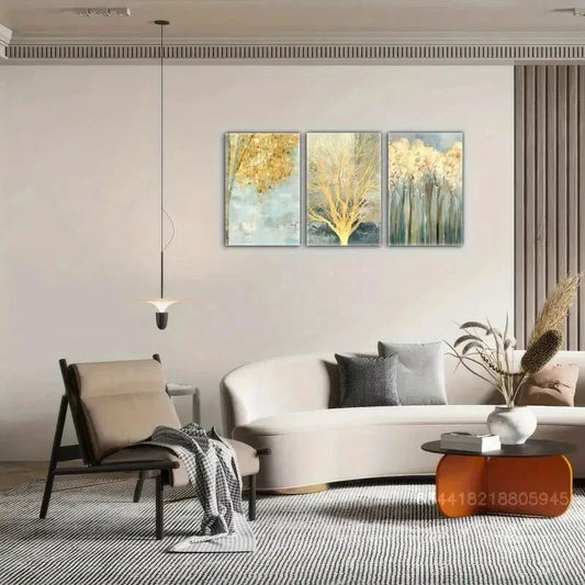 3pcs olden foil trees, Golden forest Metal Print Ready to Hang Art