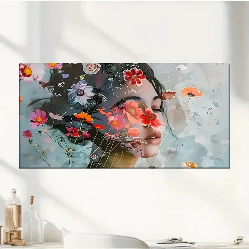 Women With Long Colorful Hair Wall Art Canvas Office Home Room Framed 80x45cm