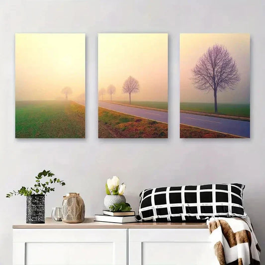 3pcs Serene Foggy Trees Tranquil Metal Print Ready to Hang Art