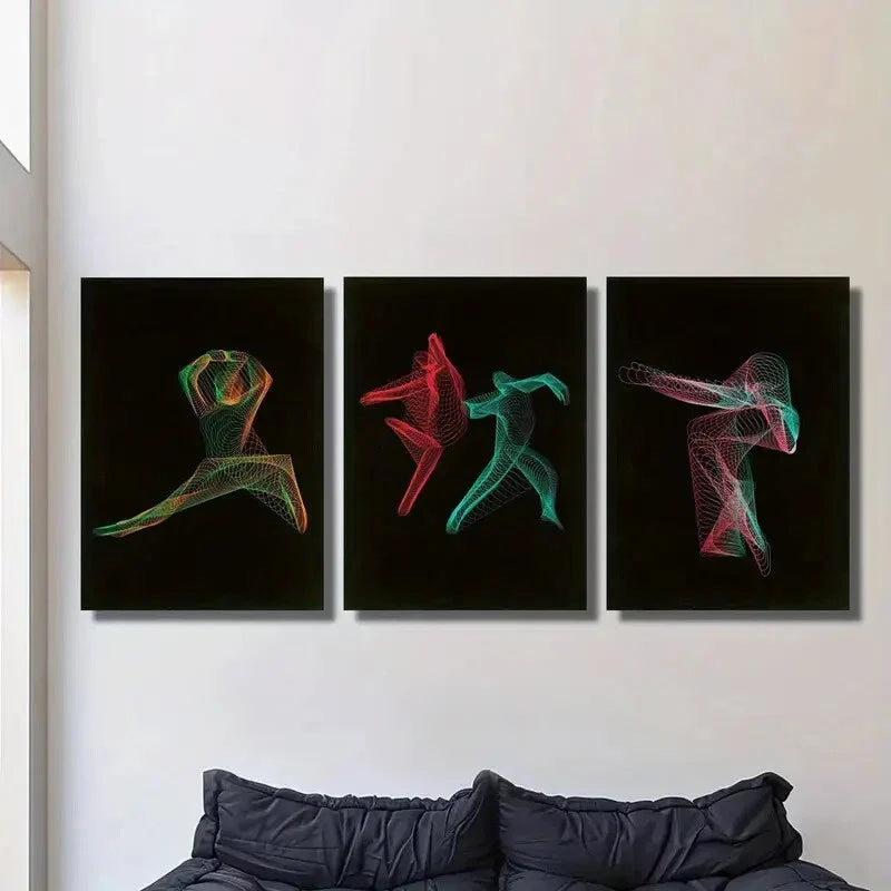 3pcs Attractive dance art with neon lines  Metal Print Ready to Hang Art
