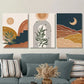 3pcs Sun Moon Tropical Plants, Metal Print Ready to Hang Art