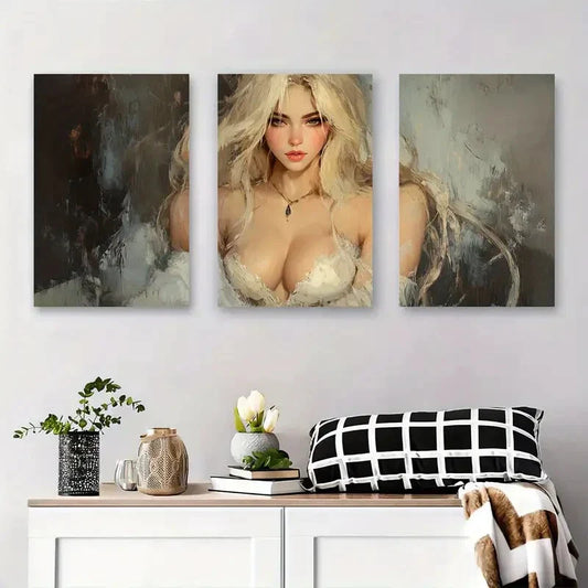 3pcs Glamorous Abstract Blonde Woman Metal Print Ready to Hang Art