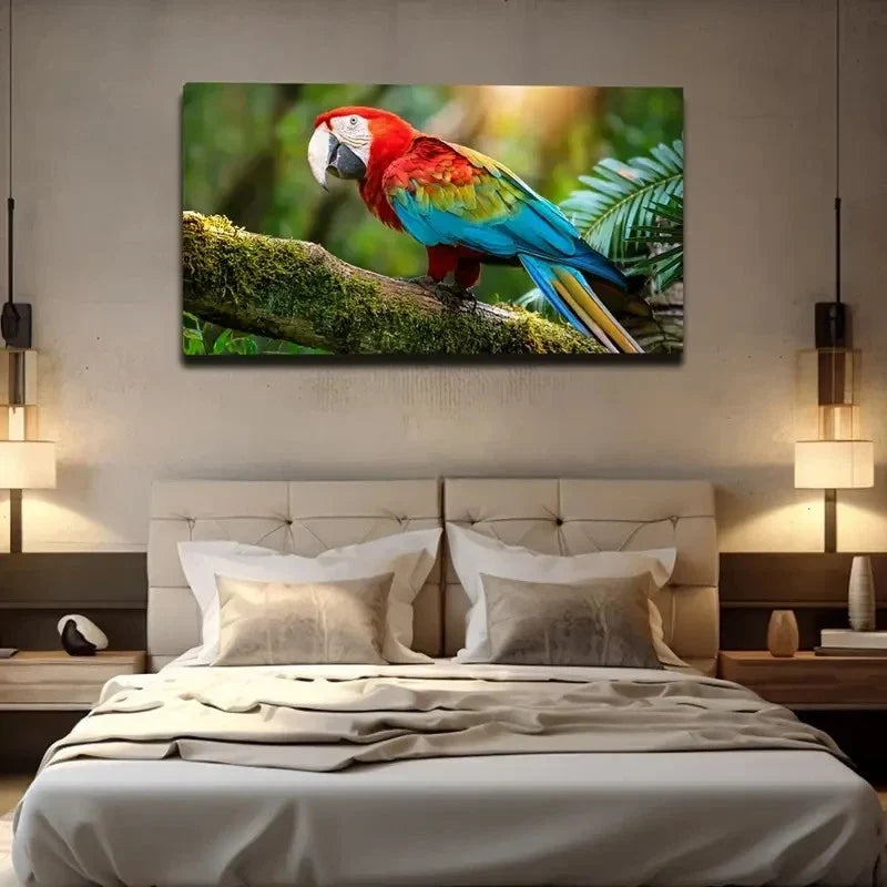 Vibrant Red Blue Macaw Wall Art Canvas Office Home Room Framed 120x60cm