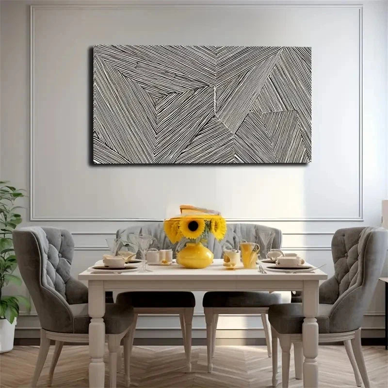 Geometric Black & White Design Wall Art Canvas Office Home Room Framed 120x60cm