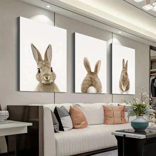 3pcs Modern & Classic Set of Rabbit Tail Wall Art Set Canvas Framed 40x60cm - High Quality Print 100% Australian Made Wall Canvas Ready to Hang