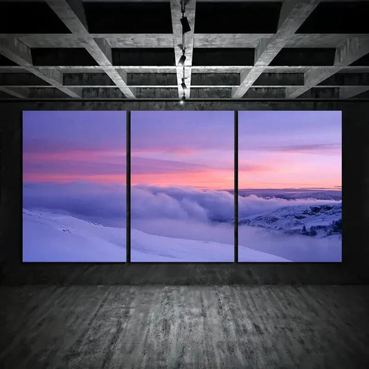 3pcs Light Pink and Purple Sky at Dawn Metal Print Ready to Hang Art