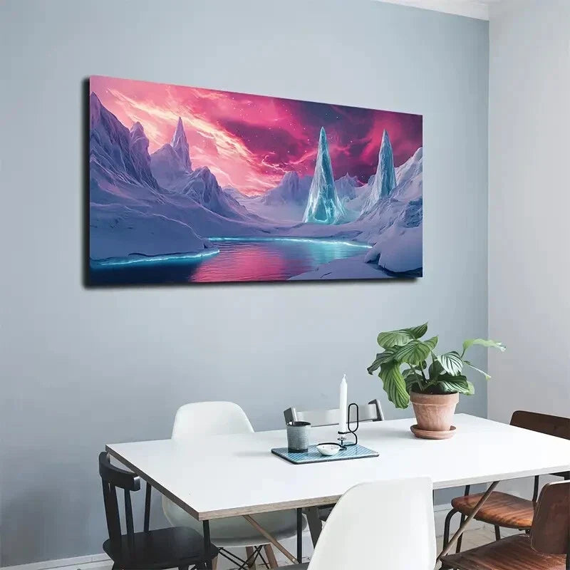 Ice Landscape Pink Purple Sky Wall Art Canvas Office Home Room Framed 120x60cm