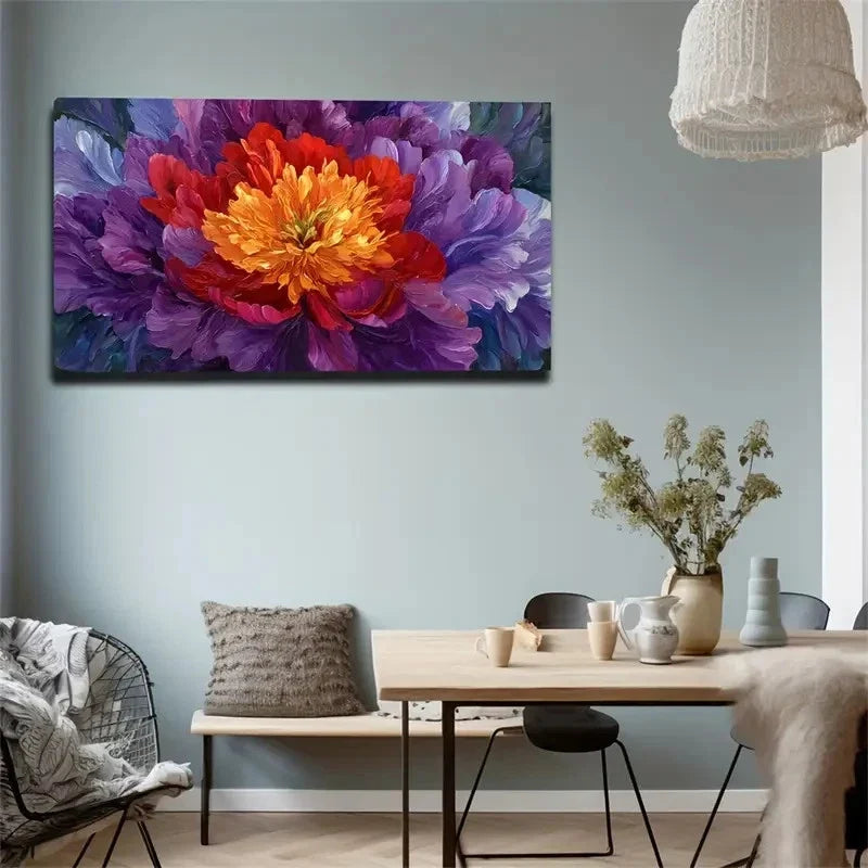 Modern Vintage Large Flower Wall Art Canvas Office Home Room Framed 80x45cm