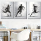 3pcs Black And White Football Action Moments,Metal Print Ready to Hang Art
