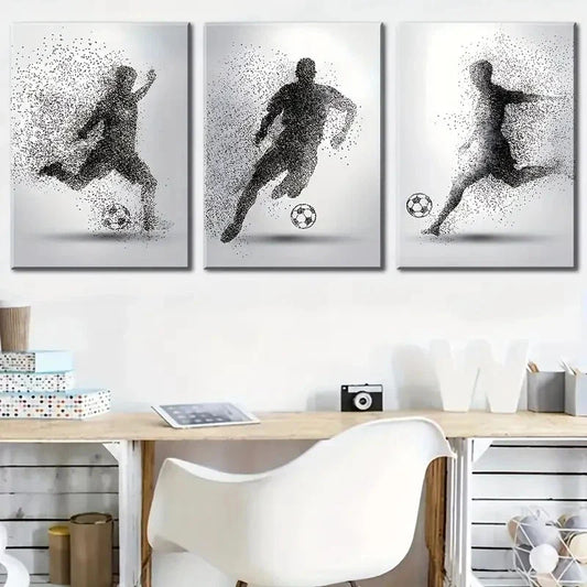 3pcs Black And White Football Action Moments,Metal Print Ready to Hang Art