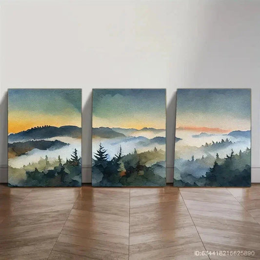 3pcs Mountains Forests Cloud Seas Scenery Metal Print Ready to Hang Art