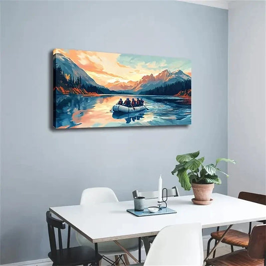 Boat & People in Life jackets Wall Art Canvas Office Home Room Framed 120x60cm