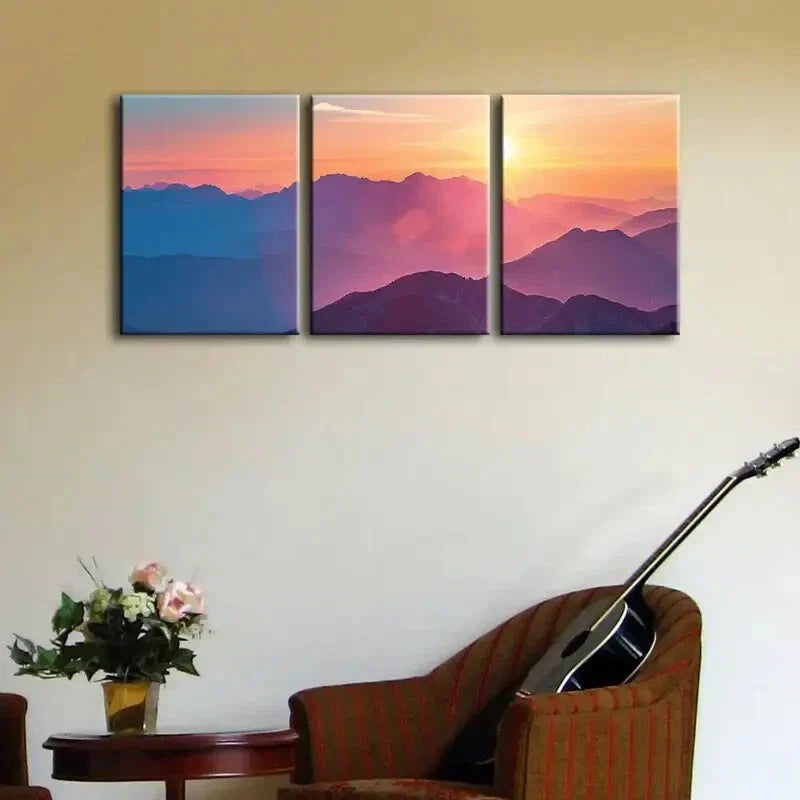 3pcs  sunset mountain range, Metal Print Ready to Hang Art