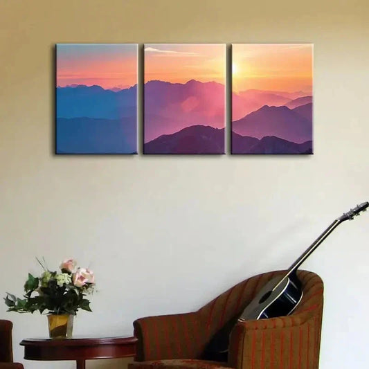 3pcs  sunset mountain range, Metal Print Ready to Hang Art